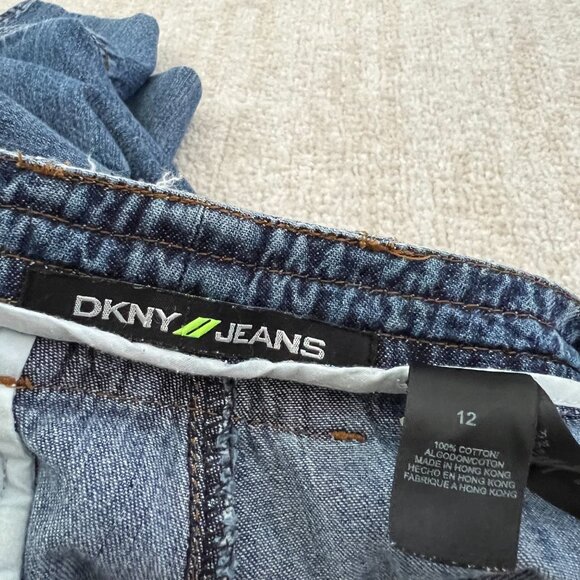 Vintage DKNY Jeans Blue Chambray Wide Leg Crop Pants Jeans 12 - Picture 2 of 12
